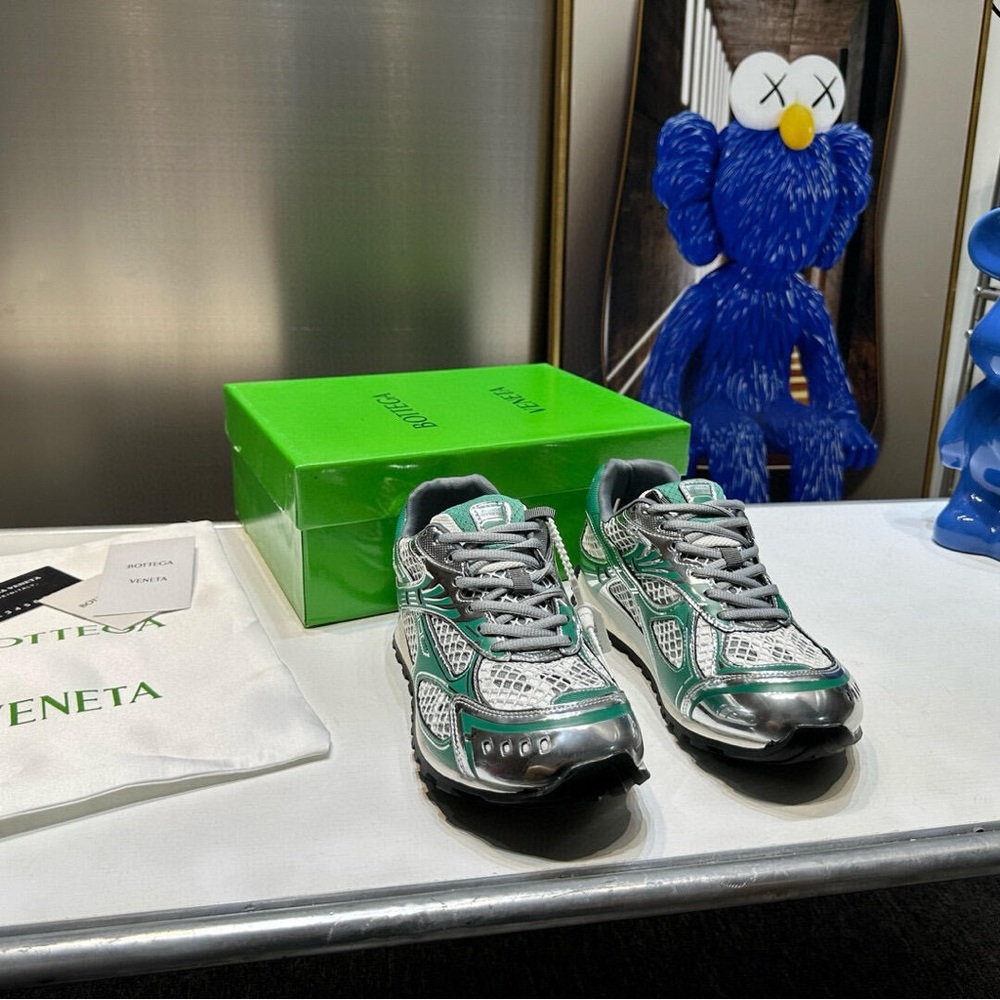 Bottega Veneta Green and Silver Sneakers